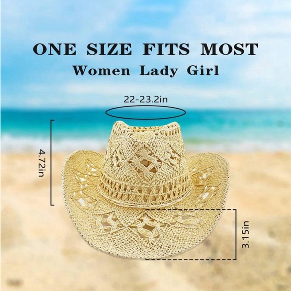 Boho Straw Western Cowboy Style Summer Hat - Picture 9 of 9